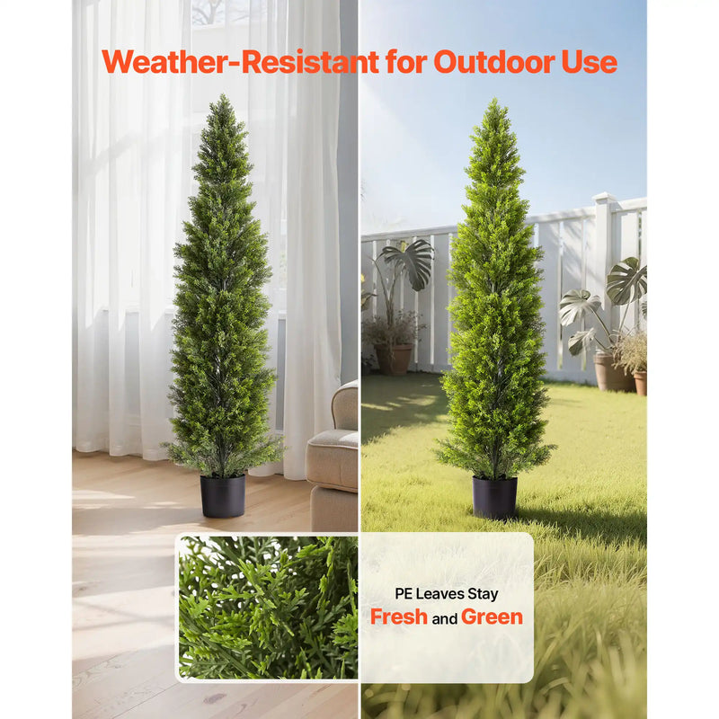 Artificial Topiary Cedar Trees, 60 inch 2 Set Faux Pine Shrubs Plants, Fake Silk Tree Look Real, Easy Assembly for Decor Front Porch Outdoor Patio Garden Balcony Backyard Indoor Office