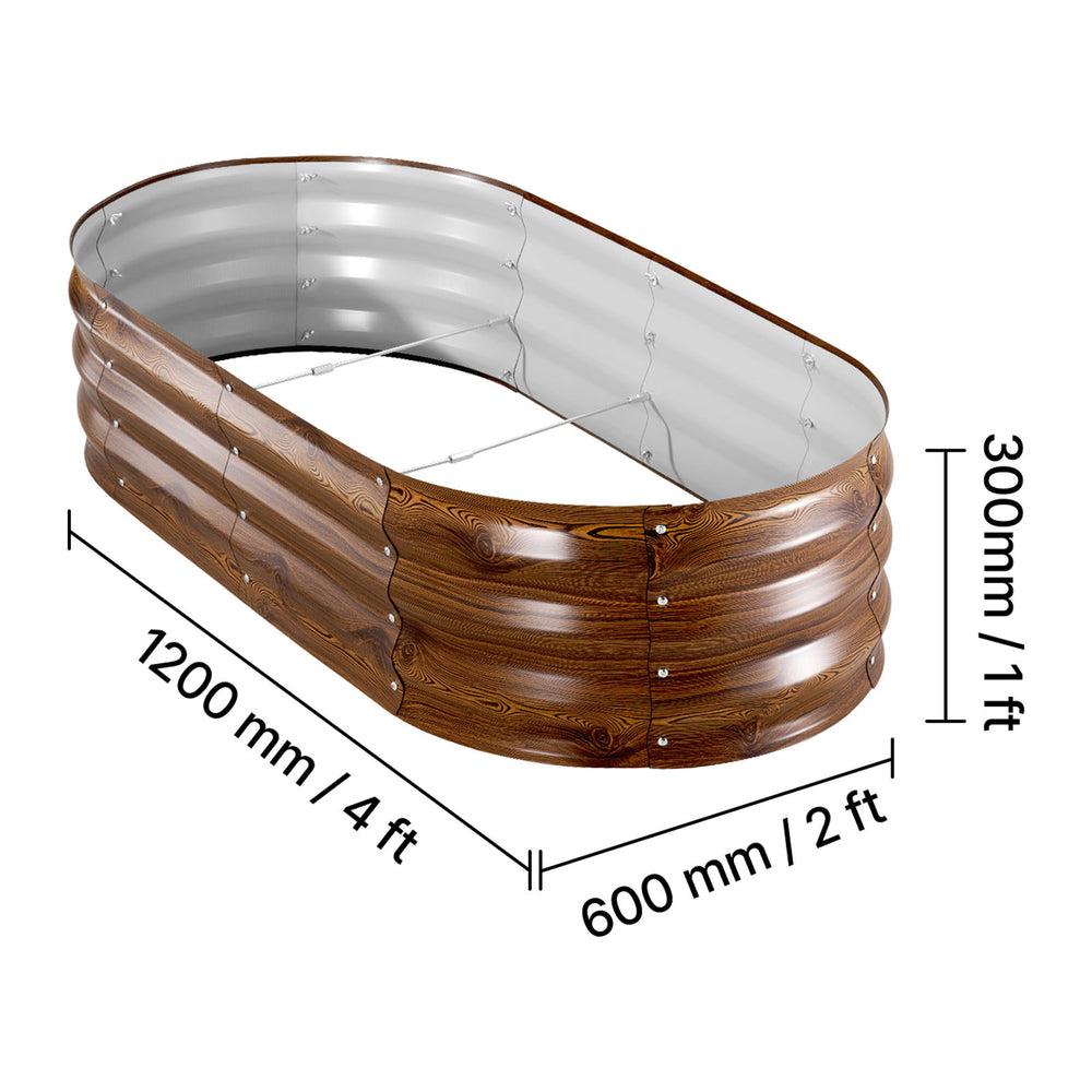 2 Pack Galvanized Raised Garden Beds, 4 x 2 x 1 ft, Oval Metal Planter Boxes Kit Outdoor, Bottomless Elevated Garden Box with Gloves, Alu-Zinc, for Planting Flowers Vegetables, Deep Wood Grain Media 7