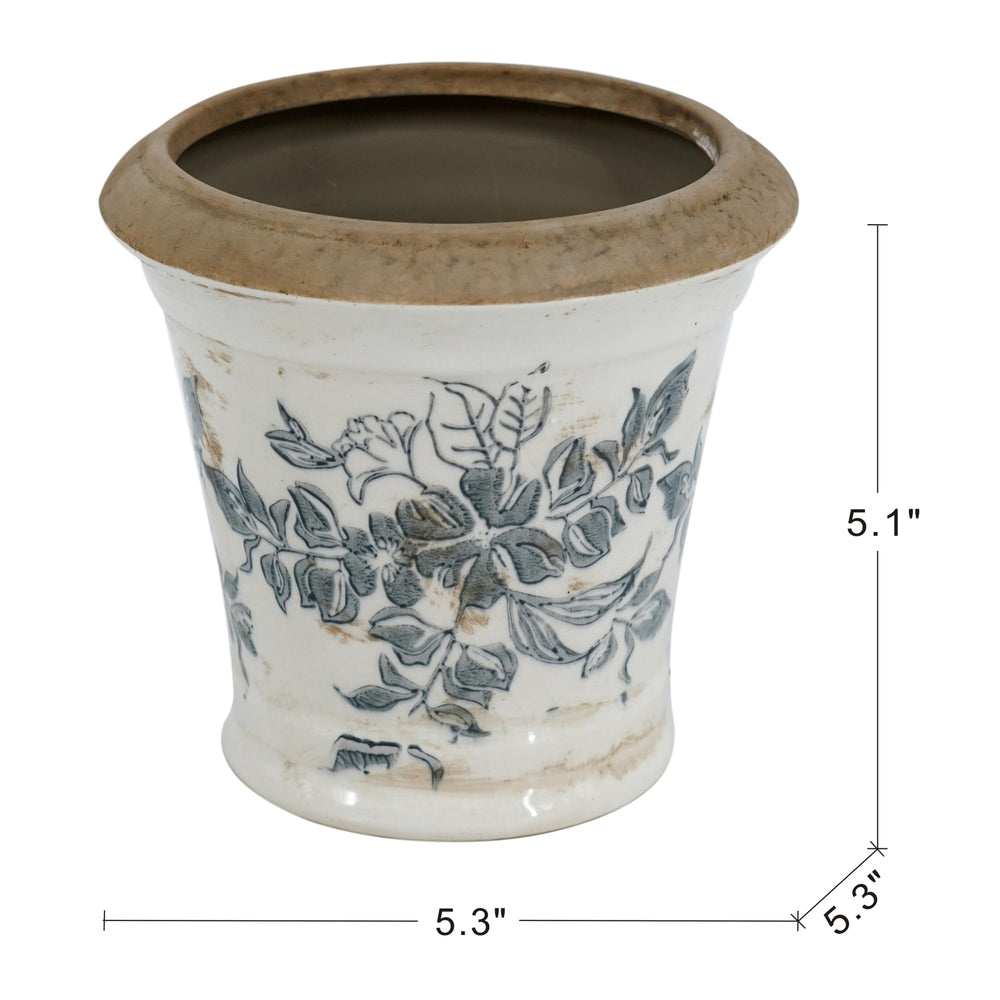 5.3x5.3x5.1' Ceramic Planter with Floral Pattern, Set of 4 Media 8