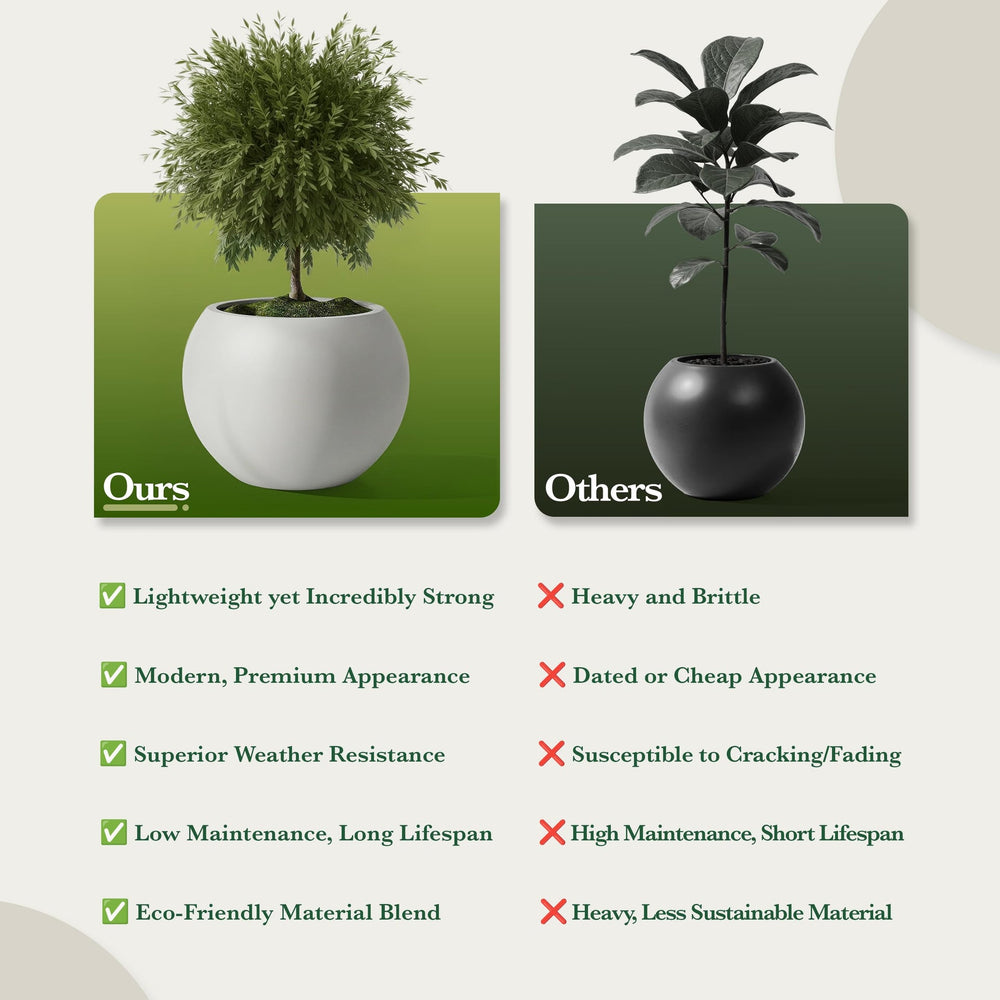 DTY Fiberstone Globe Planter Indoor Outdoor — Lightweight Sphere Ball Pot for Olive Tree, Monstera & Palm | Fiberglass Stone | UV Resistant, Drainage Hole | 2 Coco Mats | Black | 12.6