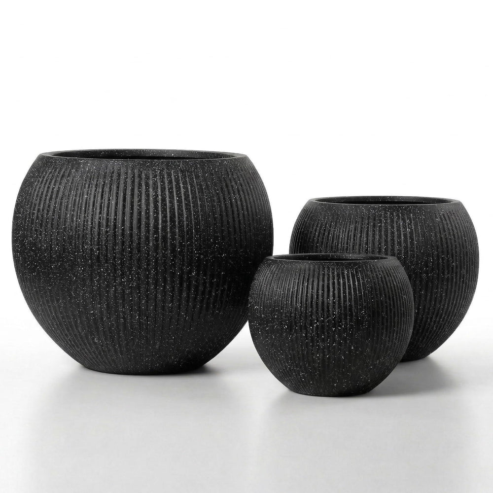 DTY Fiberstone Globe Planter Indoor Outdoor — Lightweight Sphere Ball Pot for Olive Tree, Monstera & Palm | Fiberglass Stone | UV Resistant, Drainage Hole | 2 Coco Mats | Black | 12.6