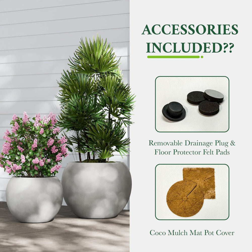 DTY Fiberstone Globe Planter Indoor Outdoor — Lightweight Sphere Ball Pot for Olive Tree, Monstera & Palm | Fiberglass Stone | UV Resistant, Drainage Hole | 2 Coco Mats | Black | 12.6
