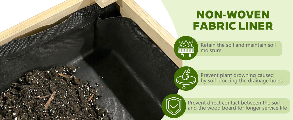 Raised Garden Bed 48x23x31.1-inch Elevated Wood Planter with Water Collection Tray, Storage Shelf, Protective Liner Media 13