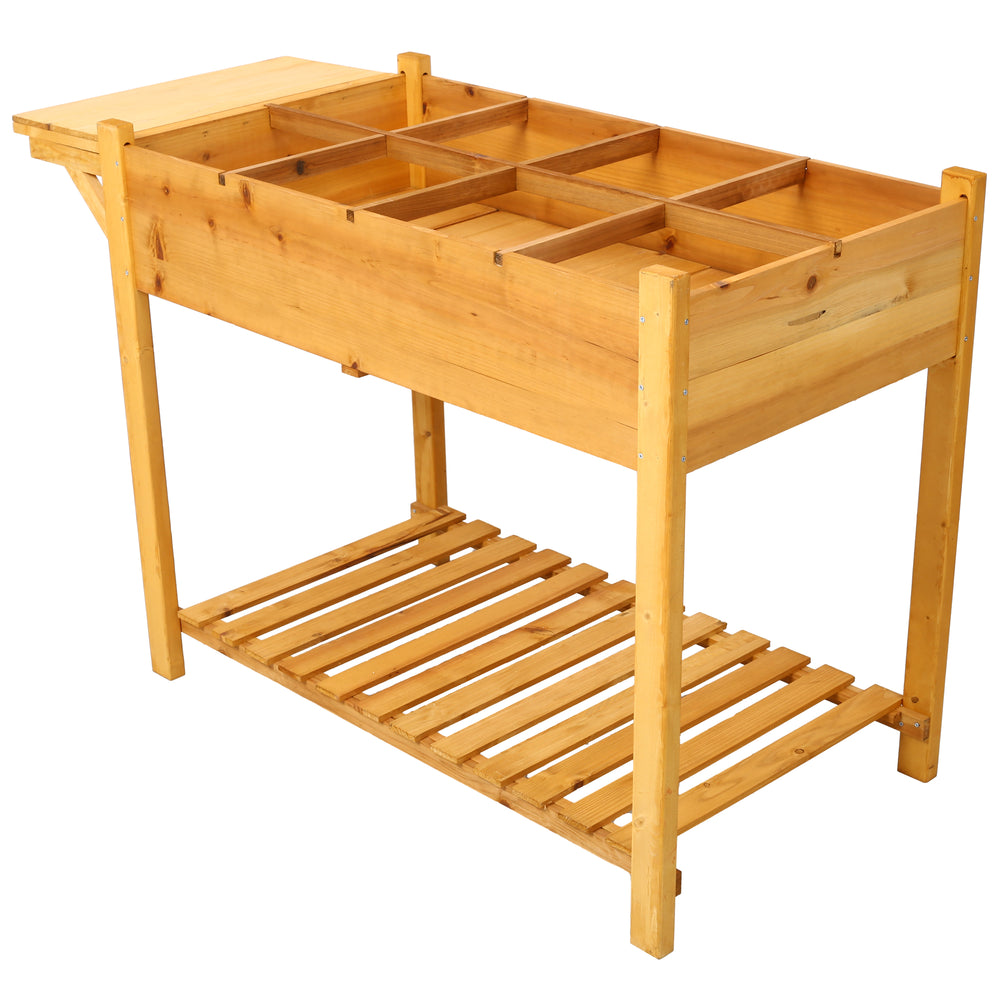 8 Pockets Horticulture Raised Garden Bed Elevated Wood Planter Box Stand with Foldable Side Table and Storage Shelf for Herb/Vegetables/Flowers Media 3
