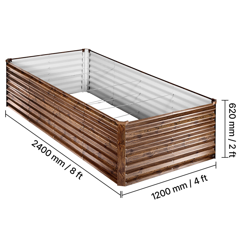 Galvanized Raised Garden Bed, 8 x 4 x 2 ft, Rectangular Metal Planter Box Kit Outdoor, Bottomless Elevated Planting Box with Gloves, Alu-Zinc, for Growing Flowers Vegetables, Deep Wood Grain Media 4