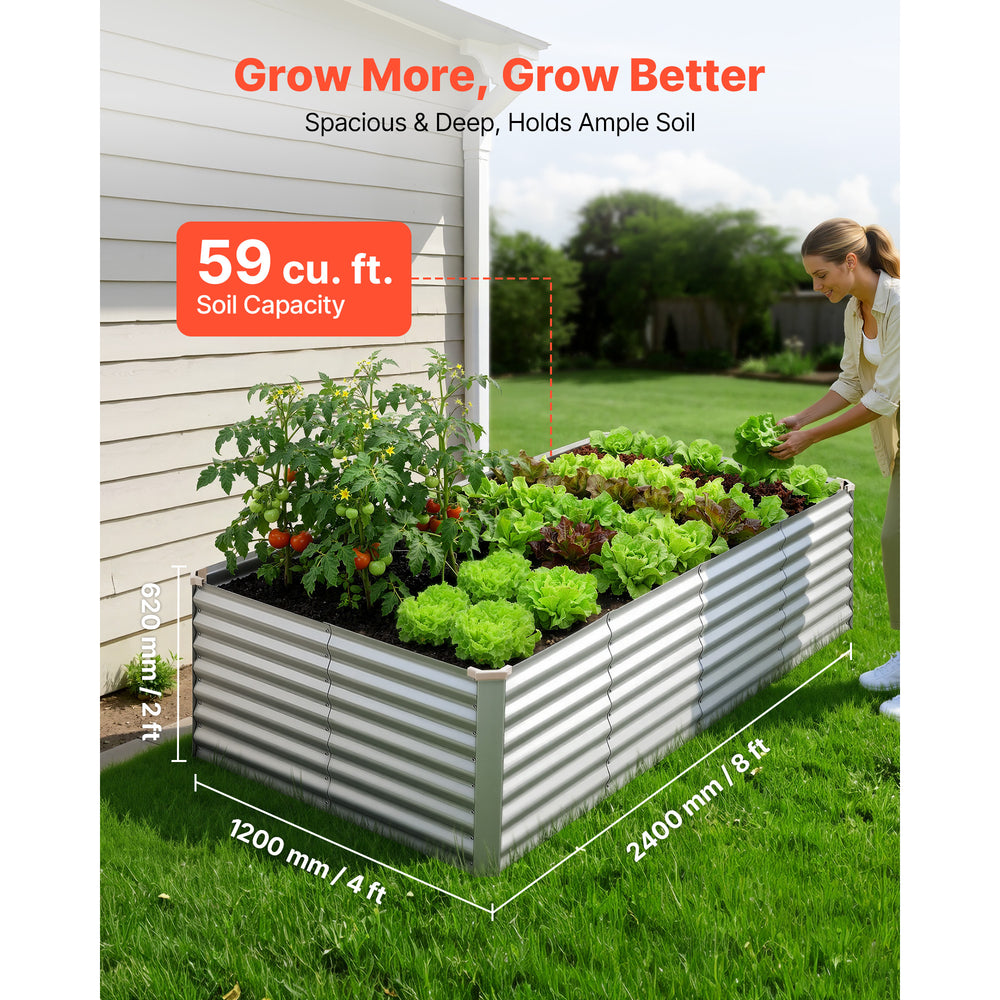 Galvanized Raised Garden Bed, 8 x 4 x 2 ft, Rectangular Metal Planter Box Kit Outdoor, Bottomless Elevated Planting Box with Gloves, Rustproof Alu-Zinc, for Growing Flowers Vegetables, Silver Media 9