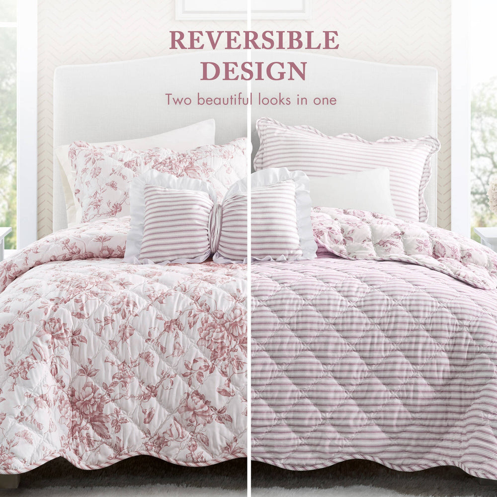 4 Pieces King  Quilt Set with Decorative Pillow,Pink Media 3