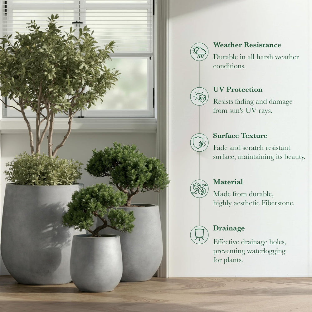 DTY Signature Mount Wilson Modern Indoor Outdoor Fiberstone Tapered Planter, Lightweight, Weather Resistant Garden Pot with Drainage Hole & Rubber Plug (Black, 11'' D x 12'' H) Media 23
