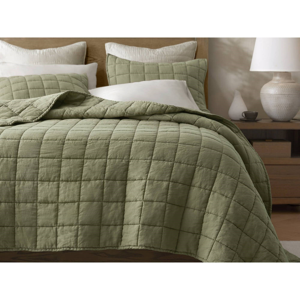 3-Piece Full/Queen Linen Garment Washed Quilt Set,Olive Green Media 9