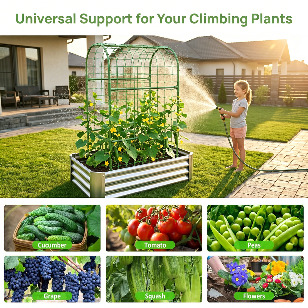 2-in-1 Raised Garden Bed with Trellis - 59' Tall Arch Planter Box for Climbing Plants, Outdoor Galvanized Metal Gardening Bed for Vegetables, Fruits, Flowers (Silver, 4x2x1 Ft) Media 8