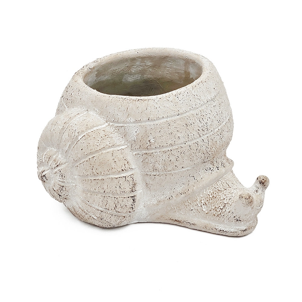 8.3x7x4.7' Decorative Sand and Cement Snail Planter with Textured Beige Finish Media 4