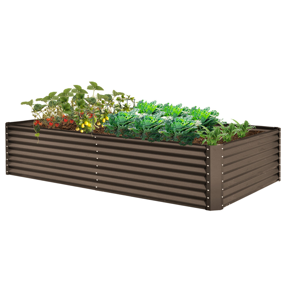 8×4×2 ft Galvanized Raised Garden Bed, Outdoor Planter Garden Boxes Large Metal Planter Box for Gardening Vegetables Fruits Flowers, Brown Media 1