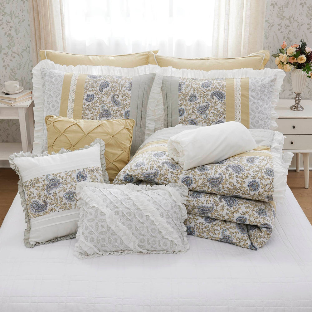 9 Piece Cotton Percale Comforter Set Yellow Queen Media 10