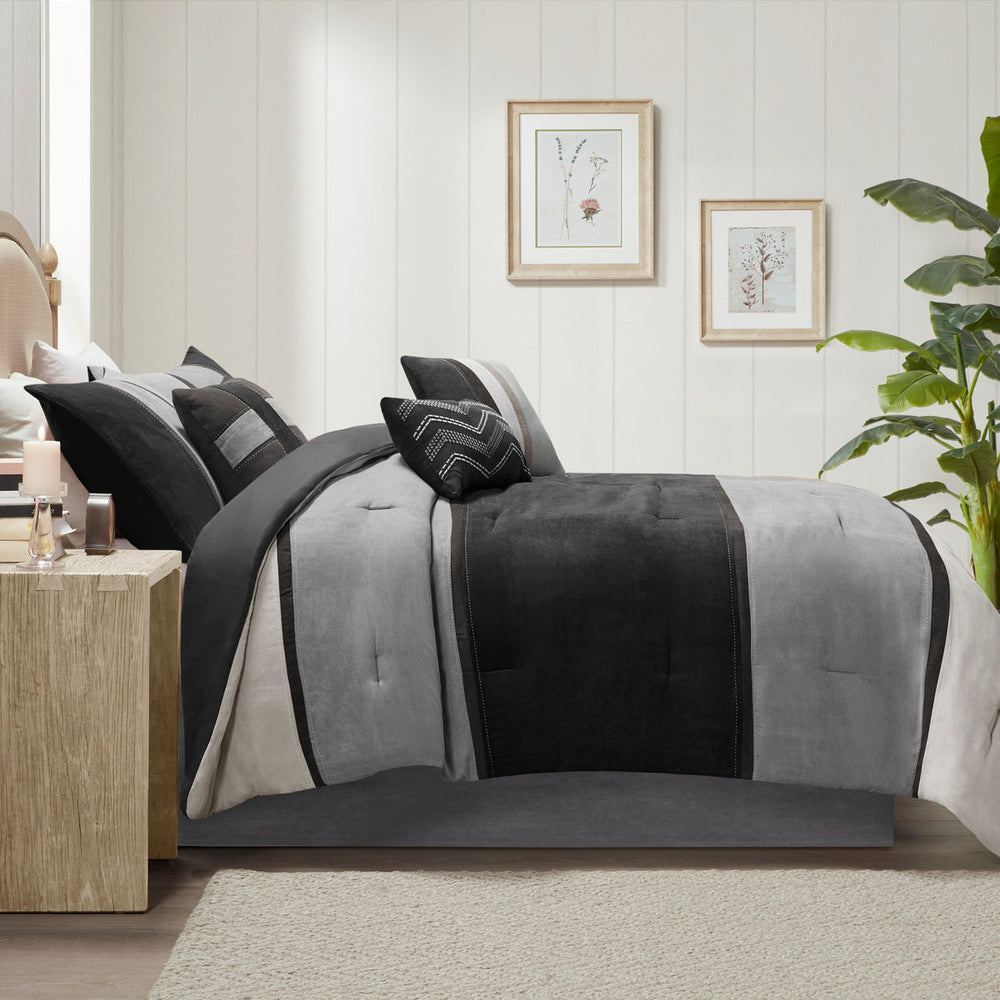 7 Piece Faux Suede Comforter Set Black Cal King Media 13
