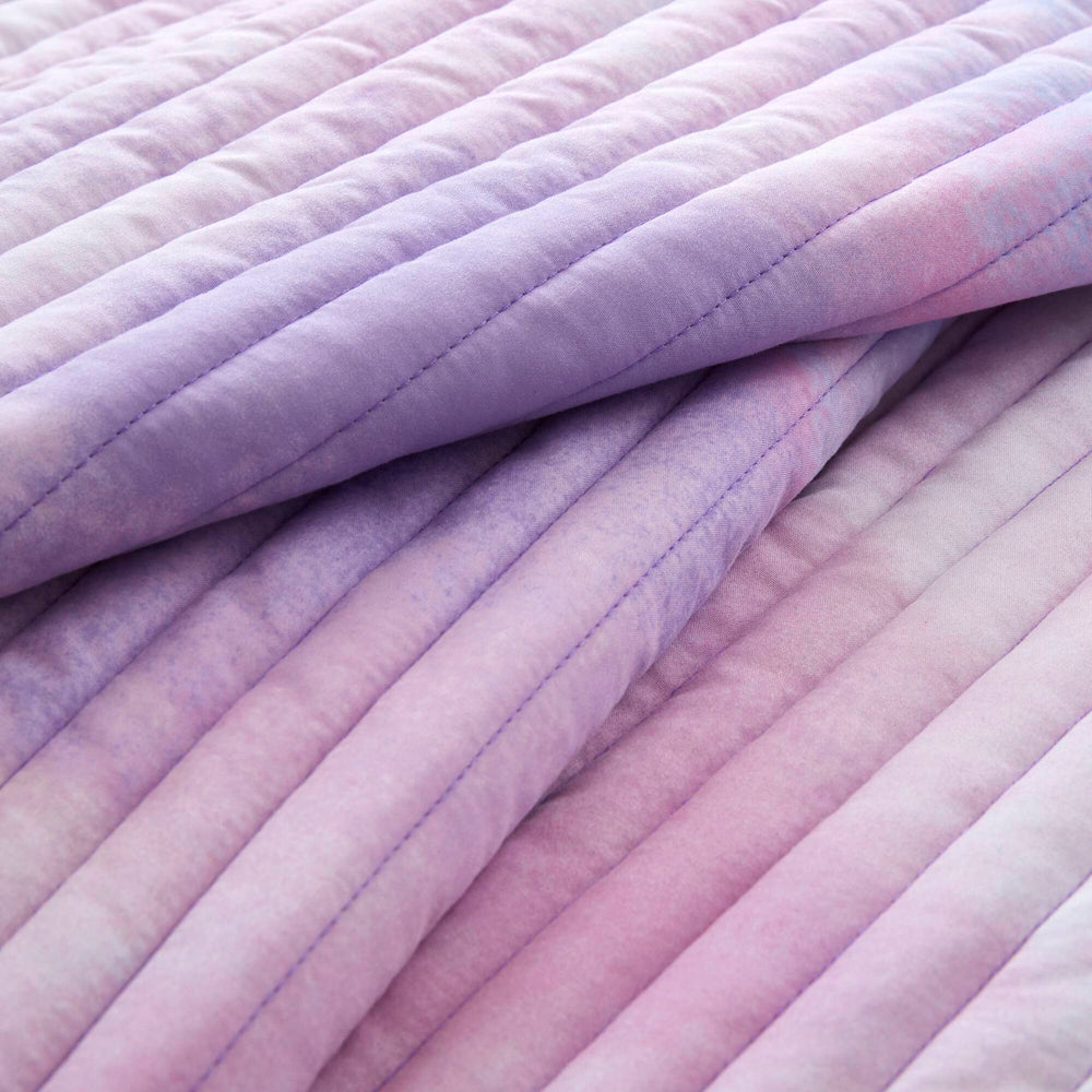 4 Pieces Full/Queen Watercolor Tie Dye Printed Quilt Set with Throw Pillow,Purple Media 14