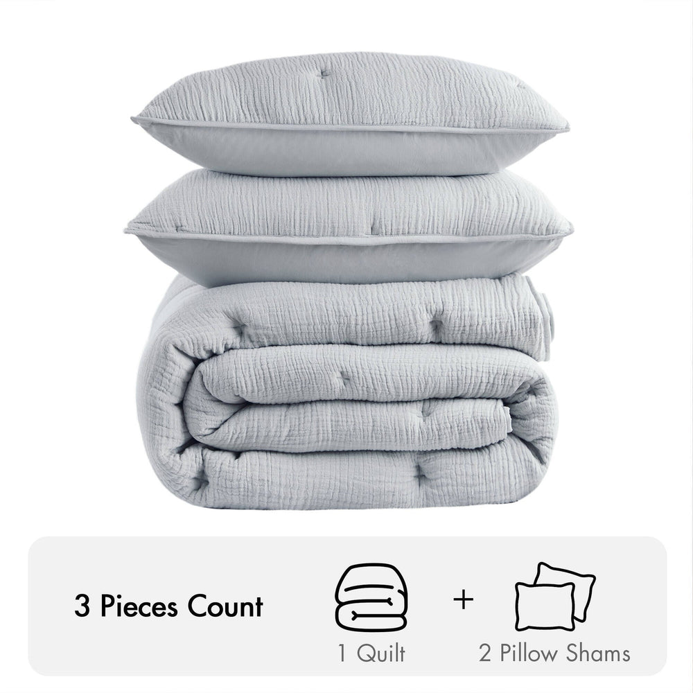 3-Piece Full/Queen Cotton  Embroidered Quilt Set,Blue Media 3