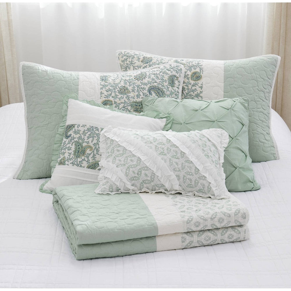 6 Piece Cotton Percale Quilt Set with Throw Pillows Aqua Full/Queen Media 6