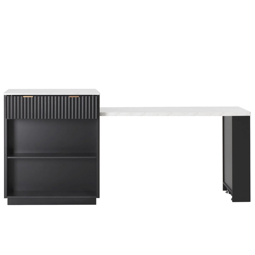 Kitchen Island Modern With Extendable Dining Table & Power Outlet For 4-6 People Black Media 15