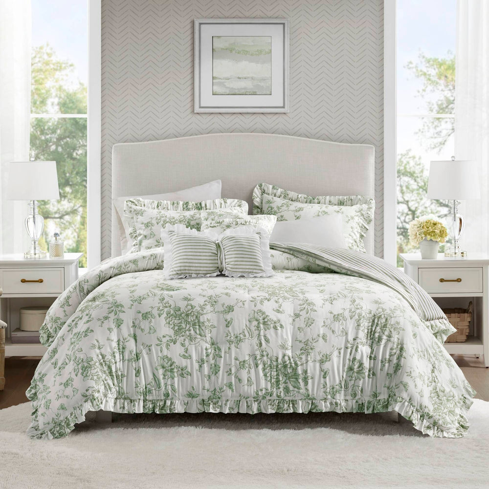5 Pieces Full/Queen Comforter Set with Decorative Pillows,Green Media 15