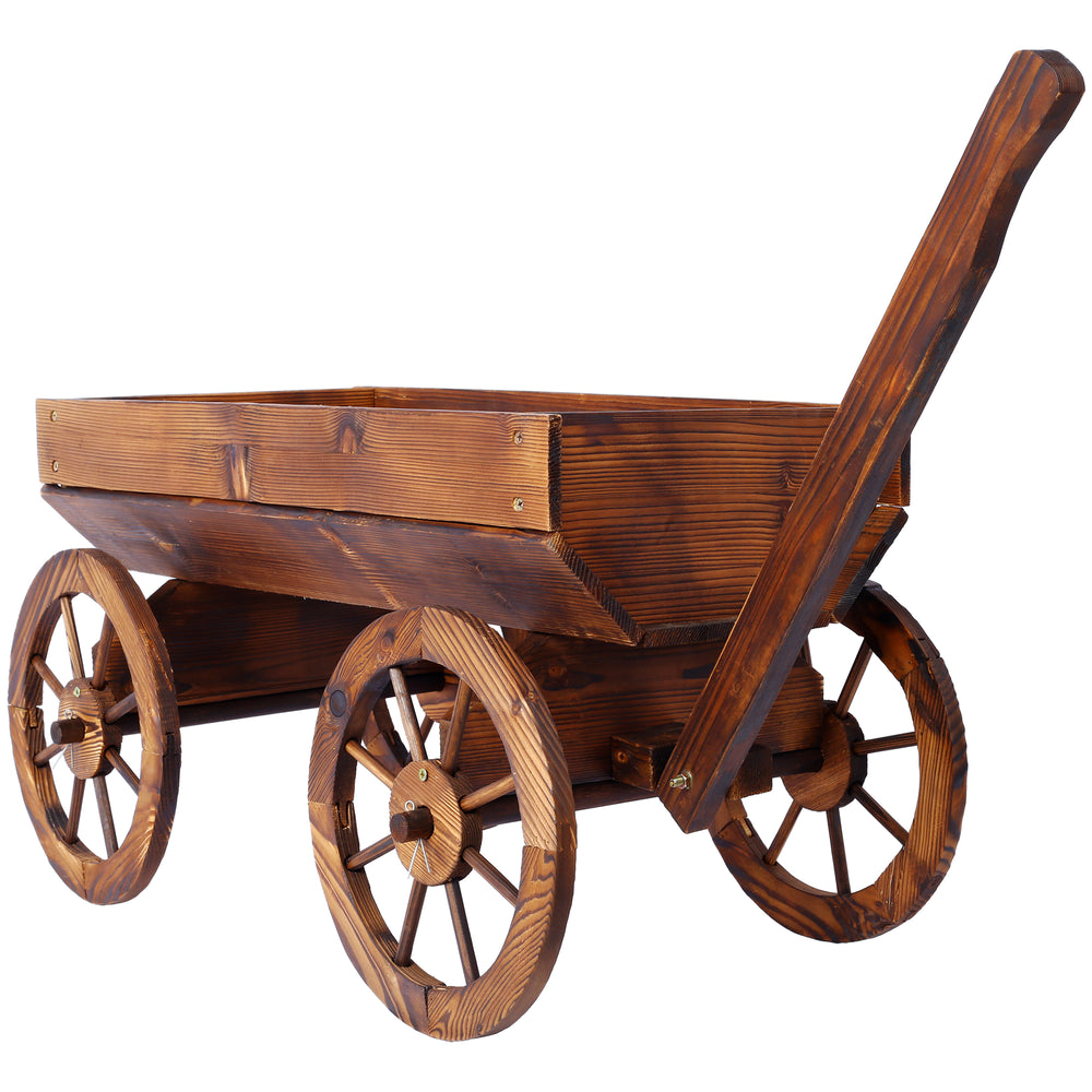 Wood Wagon Flower Planter Pot Stand W/Wheels Home Garden Outdoor Decor Media 7
