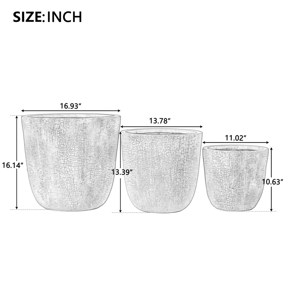 U_STYLE Lightweight MGO Planter Set of 3,16.93'+13.78'+11.02' Dia Round Concrete Stackable Flower Pots with Drainage Holes and Rubber Plug,Crackle Stone Texture for Patio Garden Balcony Indoor Outdoor Media 9