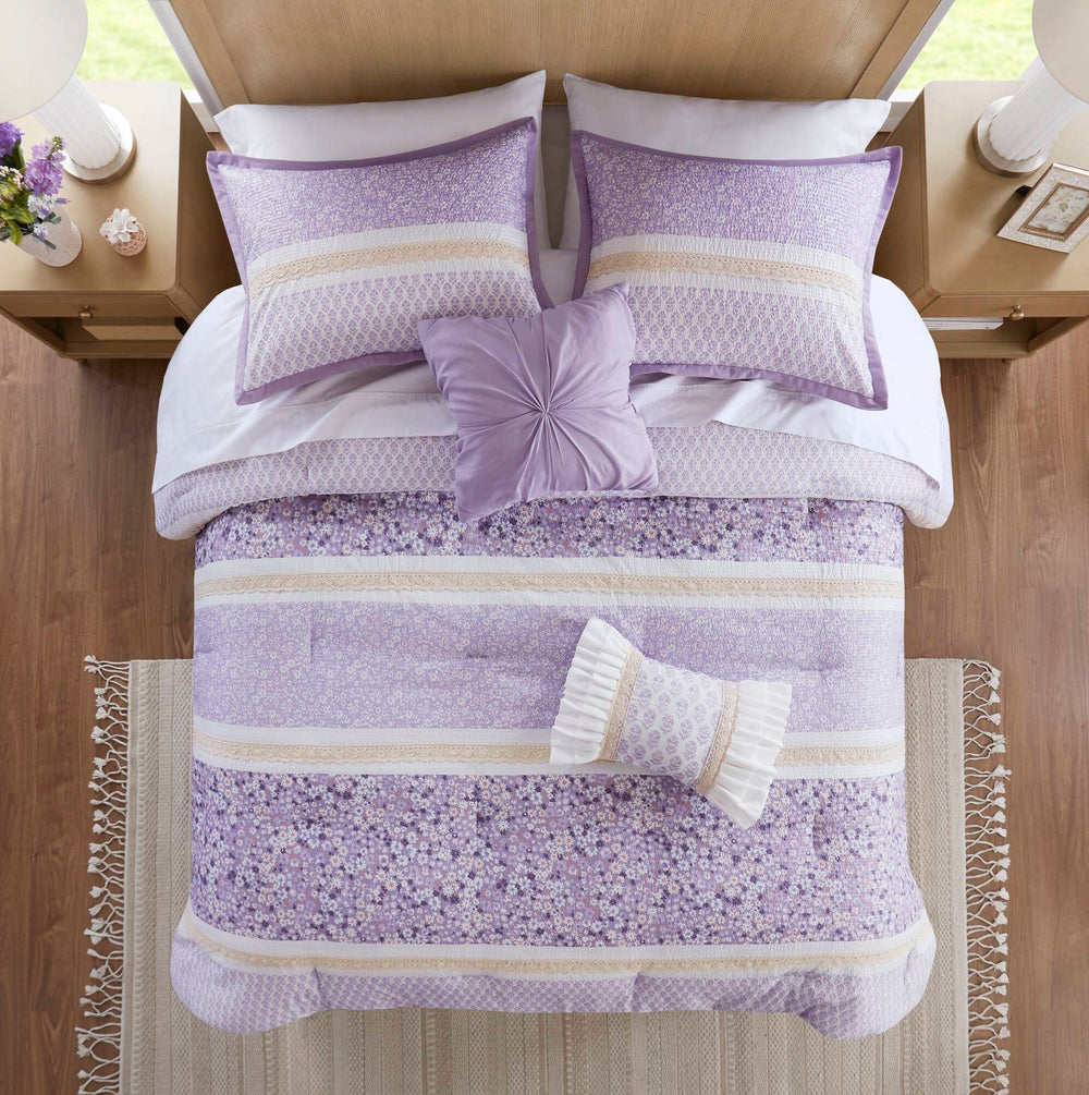 5 PCS King/Cal King Seersucker Comforter Set with Throw Pillows Media 13