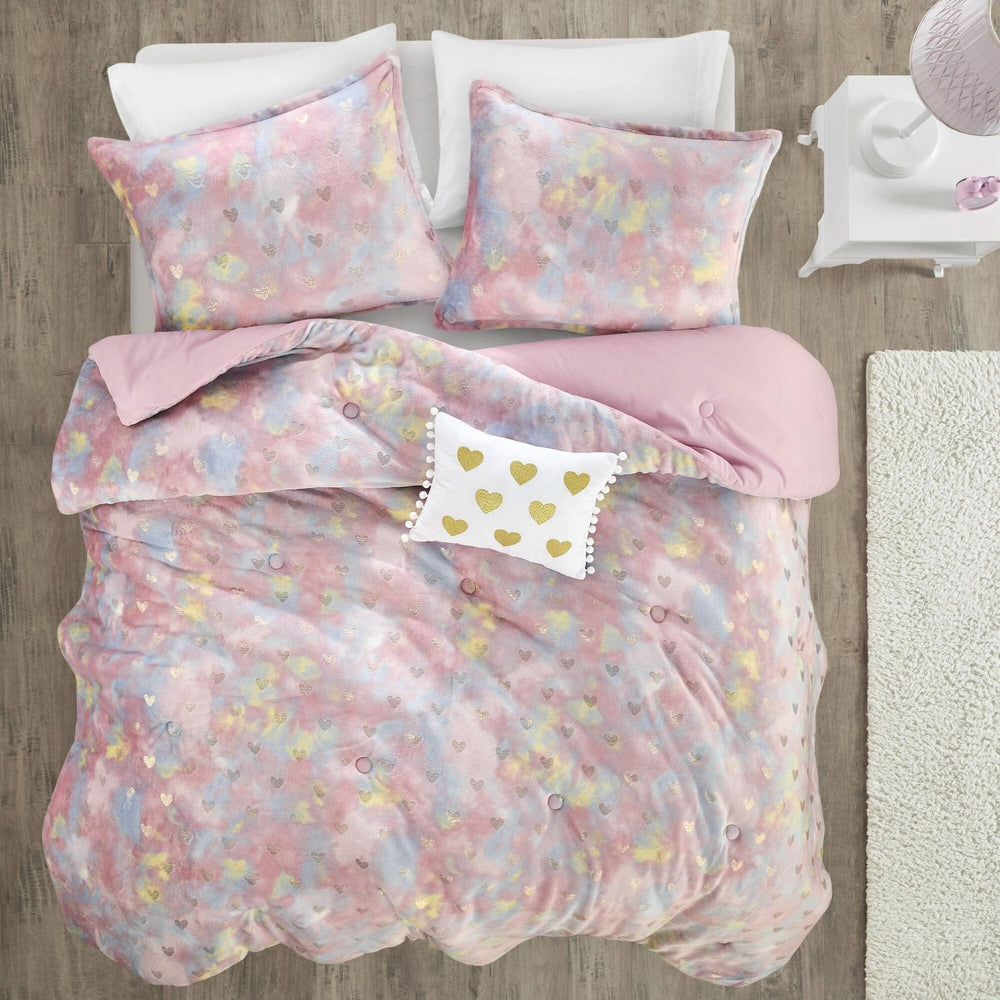 Plush Comforter Set Metallic Print & Throw Pillow Included Full Queen Media 10