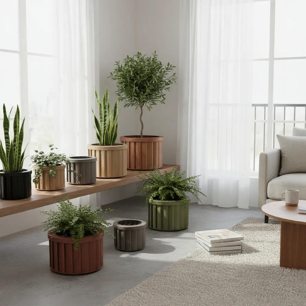 Round Strata Planter SM - Ash Brown Media 10