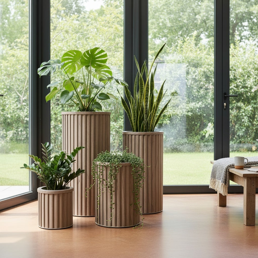 Round Strata Column Planter SM - Ash Brown Media 7