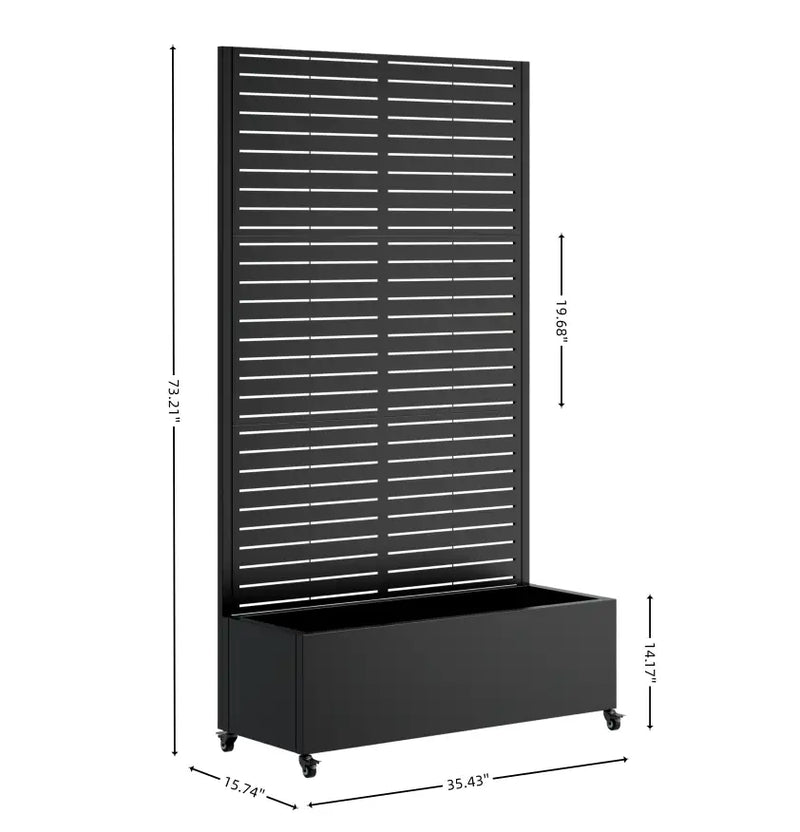 Metal Raised Garden Bed with Trellis, Drainage Holes, Lockable Wheels & Privacy Screen