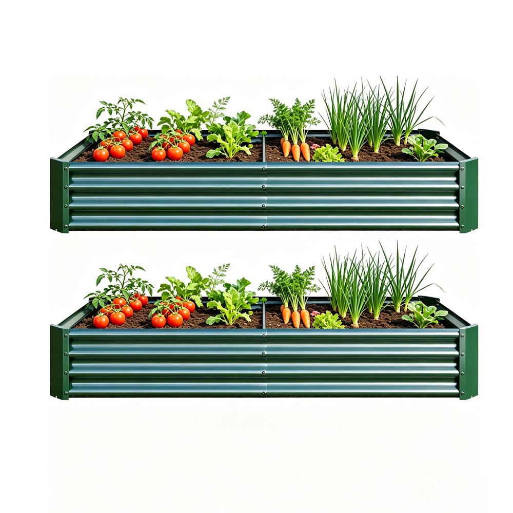 2PCS Green 6×3×1ft Metal Raised Rectangle Garden Planter Beds Media 1