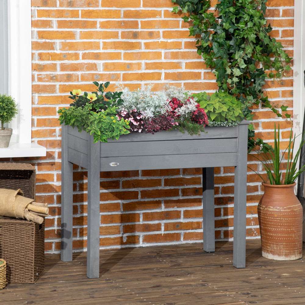 Outsunny Raised Garden Bed with Legs, 34' x 18' x 30', Elevated Wooden Planter Box, Self-Draining with Bed Liner for Vegetables, Herbs, and Flowers Backyard, Patio, Balcony Use, Dark Gray Media 7