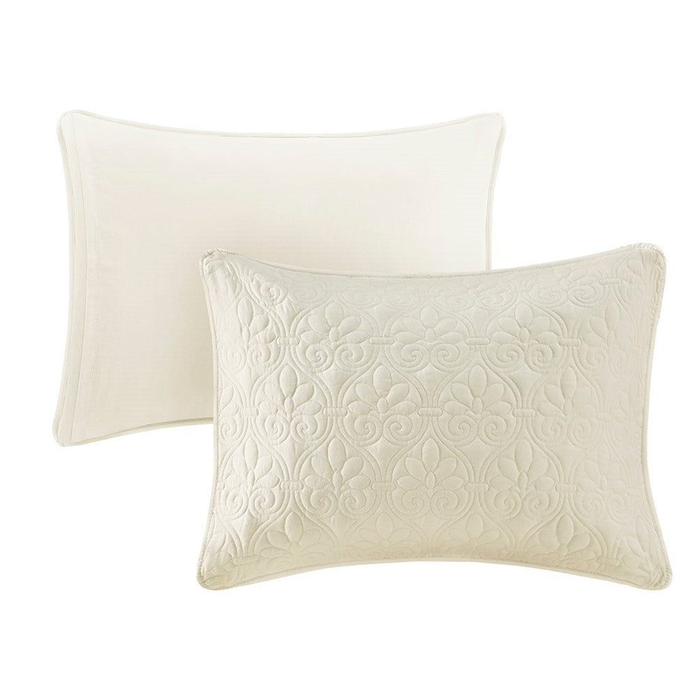 3 Piece Split Corner Pleated Quilted Bedspread Cream King Media 14