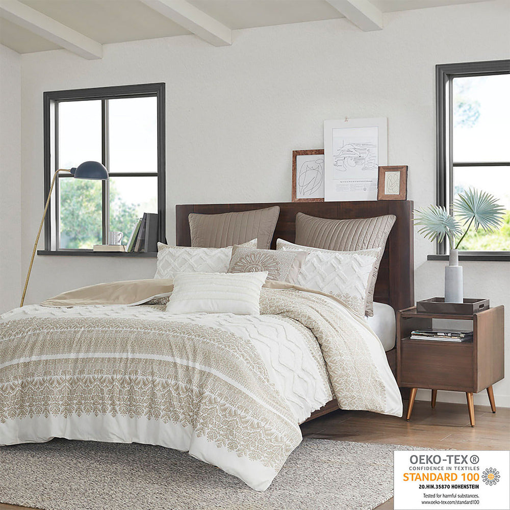 Full/Queen 3 Piece Cotton Duvet Cover Set with Chenille Tufting Media 16