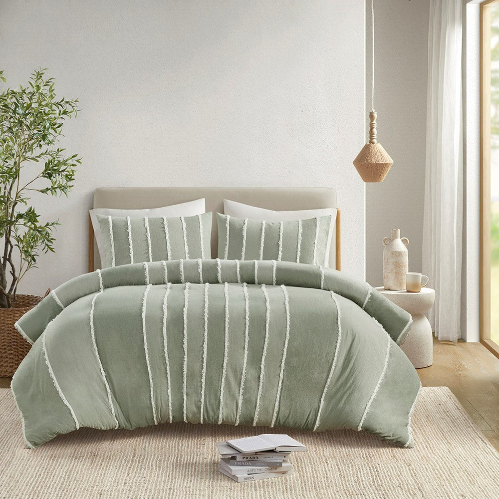 King/Cal King 3 Piece Striped Cotton Duvet Cover Set Media 15