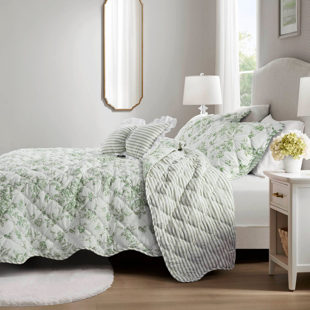 4 Pieces Full/Queen  Quilt Set with Decorative Pillow,Green Media 25