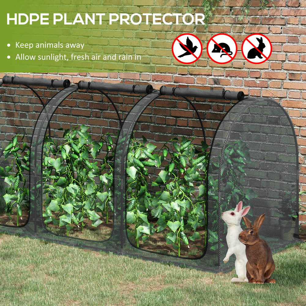 Outsunny 9' x 4' Crop Cage, Plant Protection Tent with Three Zippered Doors, Storage Bag and 6 Ground Stakes, for Garden, Yard, Lawn, Black Media 4