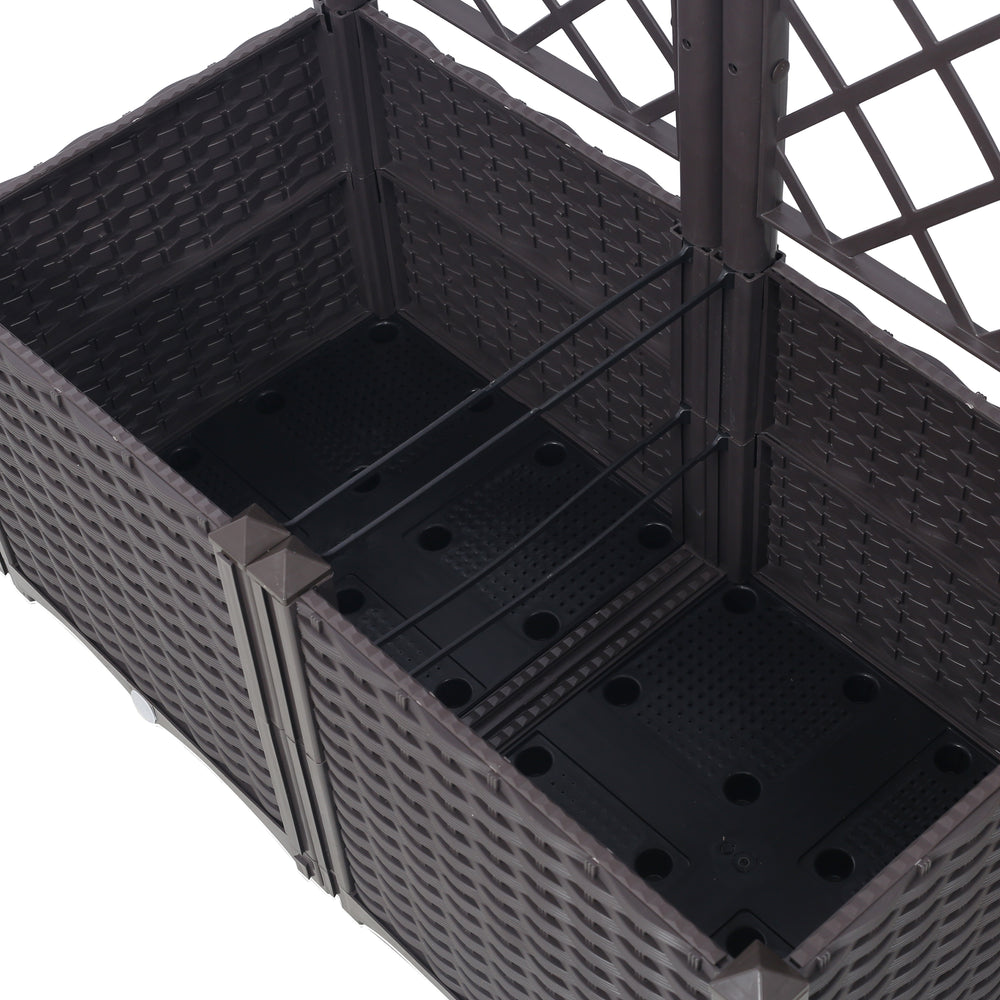 Poly Rattan Brown Trellis Raised Bed  with Drainage Plug - 2 Removable Pots with Large Flower Boxes - Built-in Support for Climbing Plants - Outdoor Patio Garden Decoration Media 6