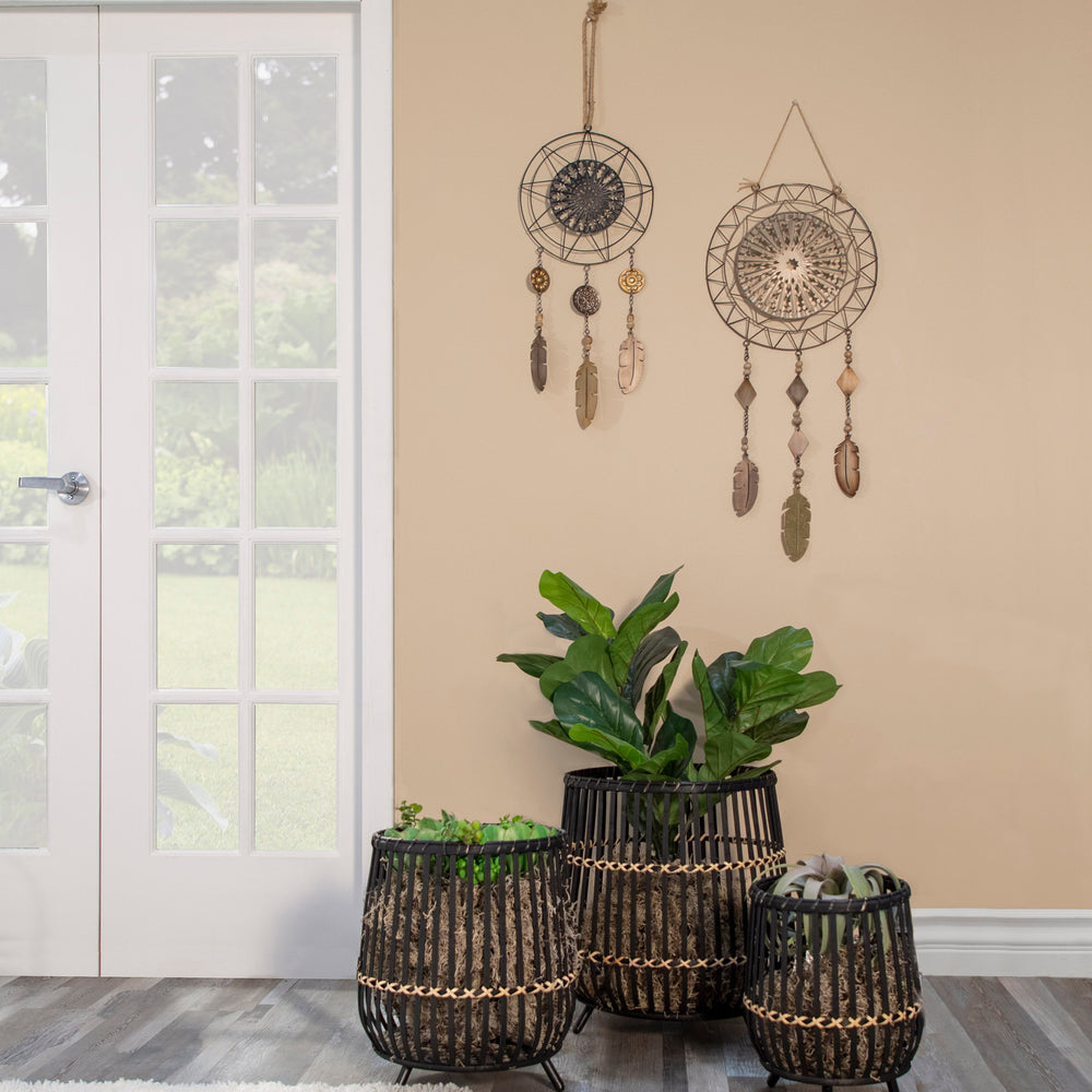 S/3 BAMBOO FOOTED PLANTERS 17/14/10', BLACK Media 1
