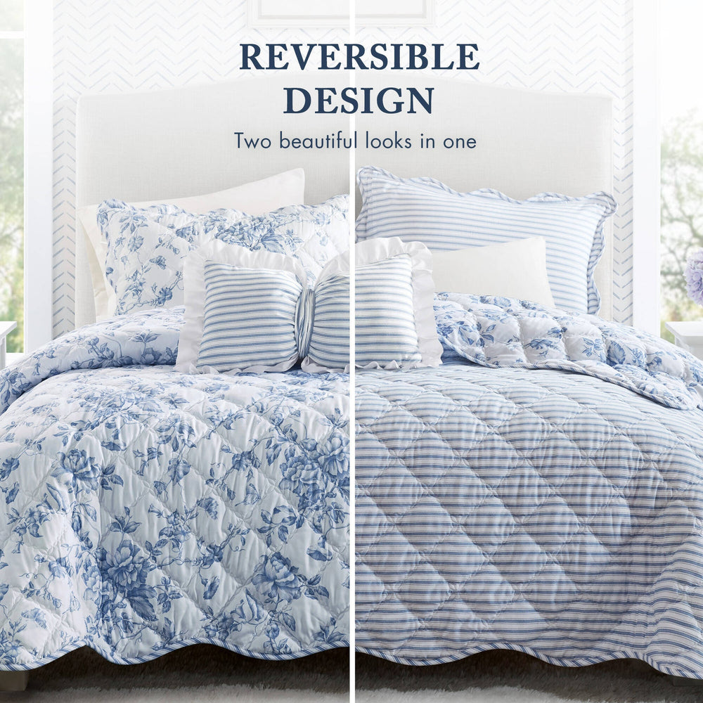 4 Pieces King  Quilt Set with Decorative Pillow,Blue Media 11