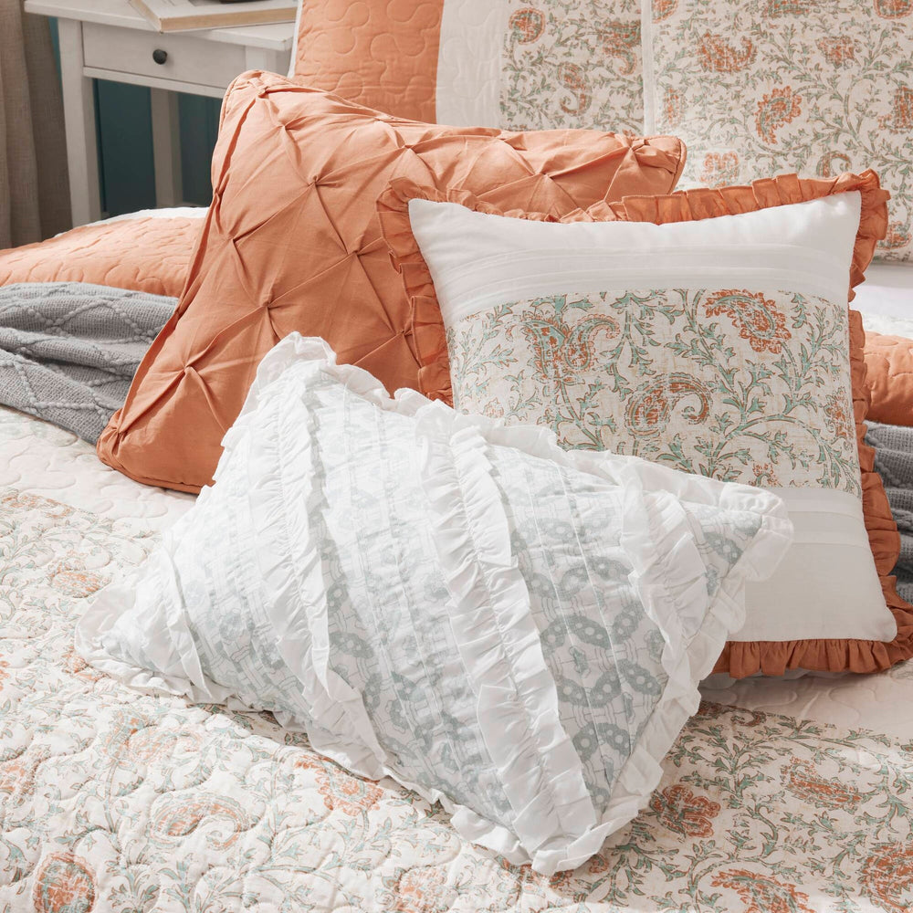 6 Piece Cotton Percale Quilt Set with Throw Pillows Coral King/Cal King Media 4