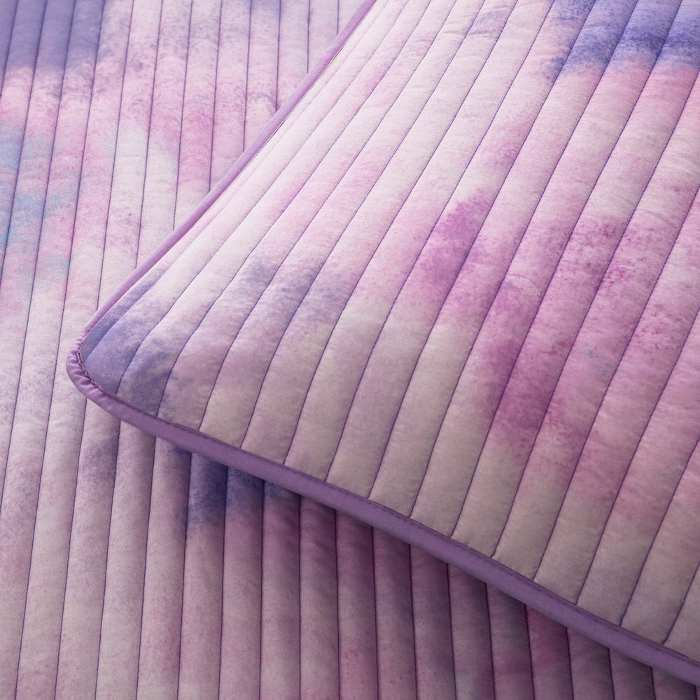 4 Pieces Full/Queen Watercolor Tie Dye Printed Quilt Set with Throw Pillow,Purple Media 15