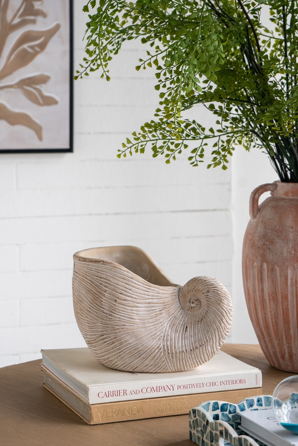 8.5x5.5x6.3' Sand and Cement Nautilus Shell Planter with Textured Beige Finish Media 11