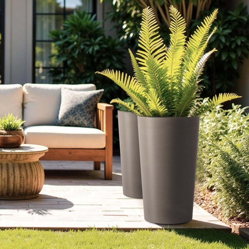 2 Pack Tall 21.7 in Planters for Outdoor Plants Modern Tall Square Planter Box Indoor Outdoor Porch Patio Flower Pot Modern Big Tapered Matte Tree Flower Pot for Garden, (Brown) Media 8