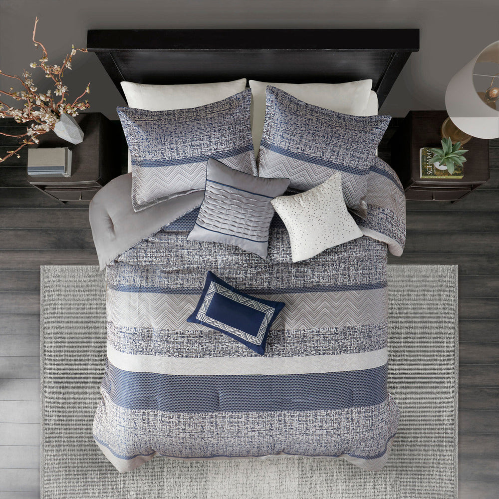 7 Piece Jacquard Comforter Set Navy Cal King Media 13