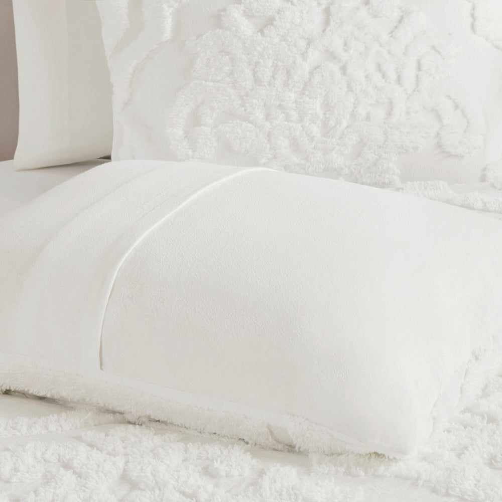 3 Piece Tufted Cotton Chenille Damask Comforter Set Off-White King/Cal King Media 9