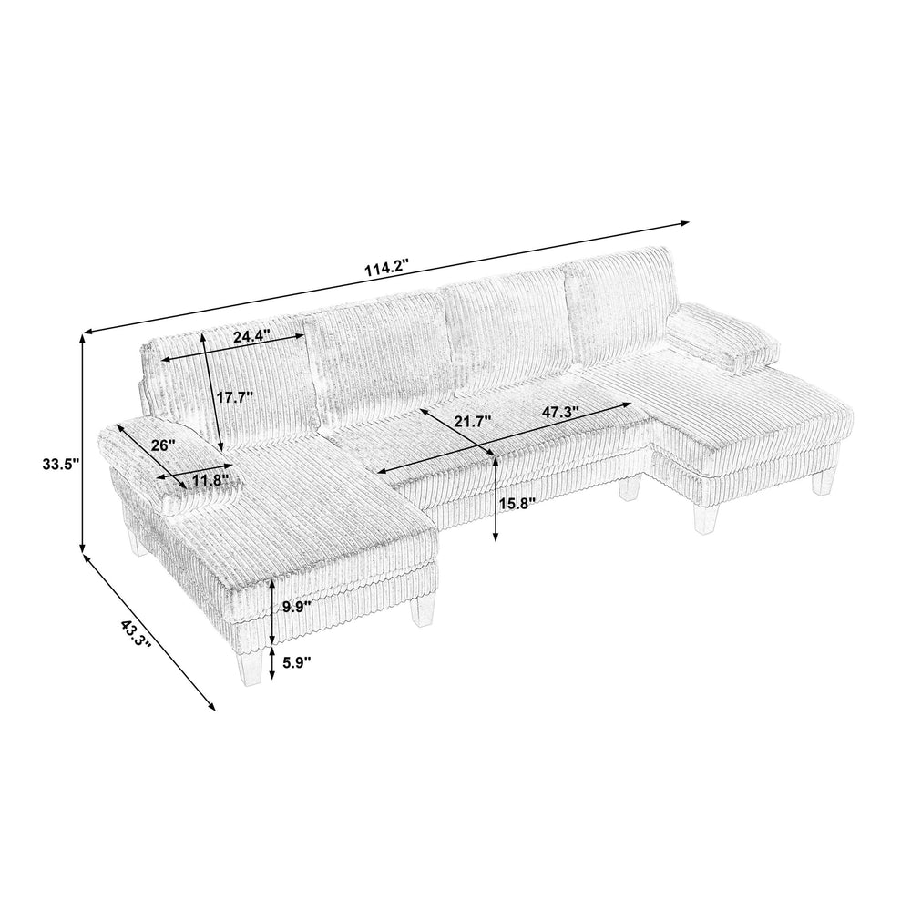 U Shaped Sofa Wood Frame Oversized Four-Seater Living Room Black Upholstery Media 27