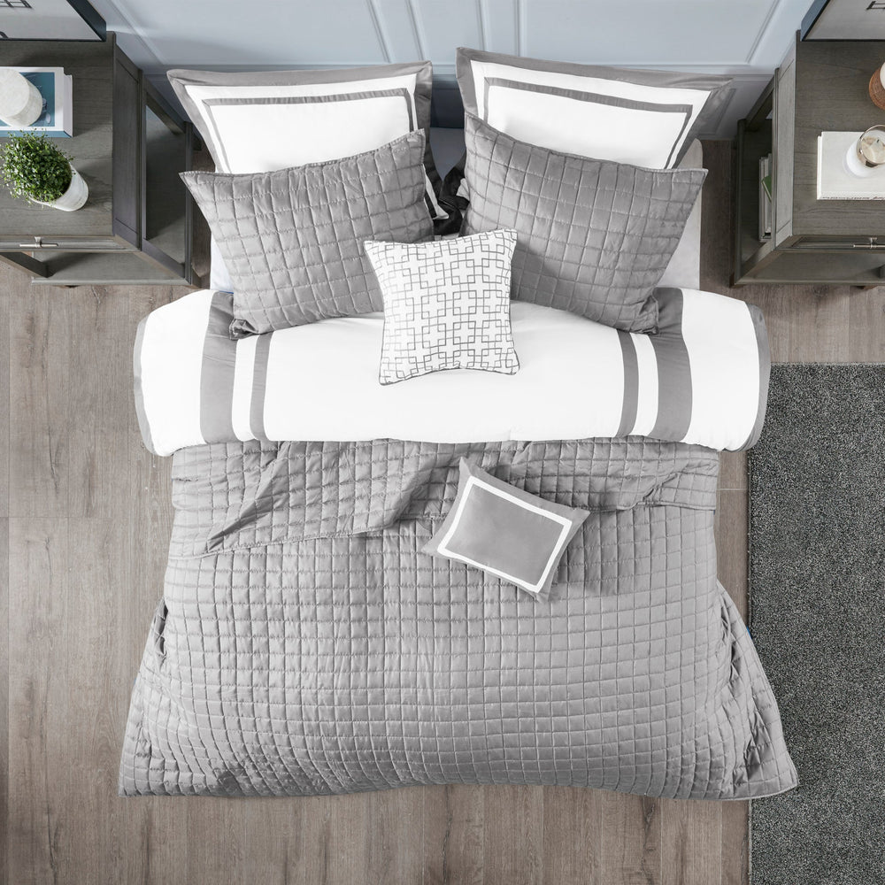 8 Piece Comforter and Quilt Set Collection Grey King/Cal King Media 3