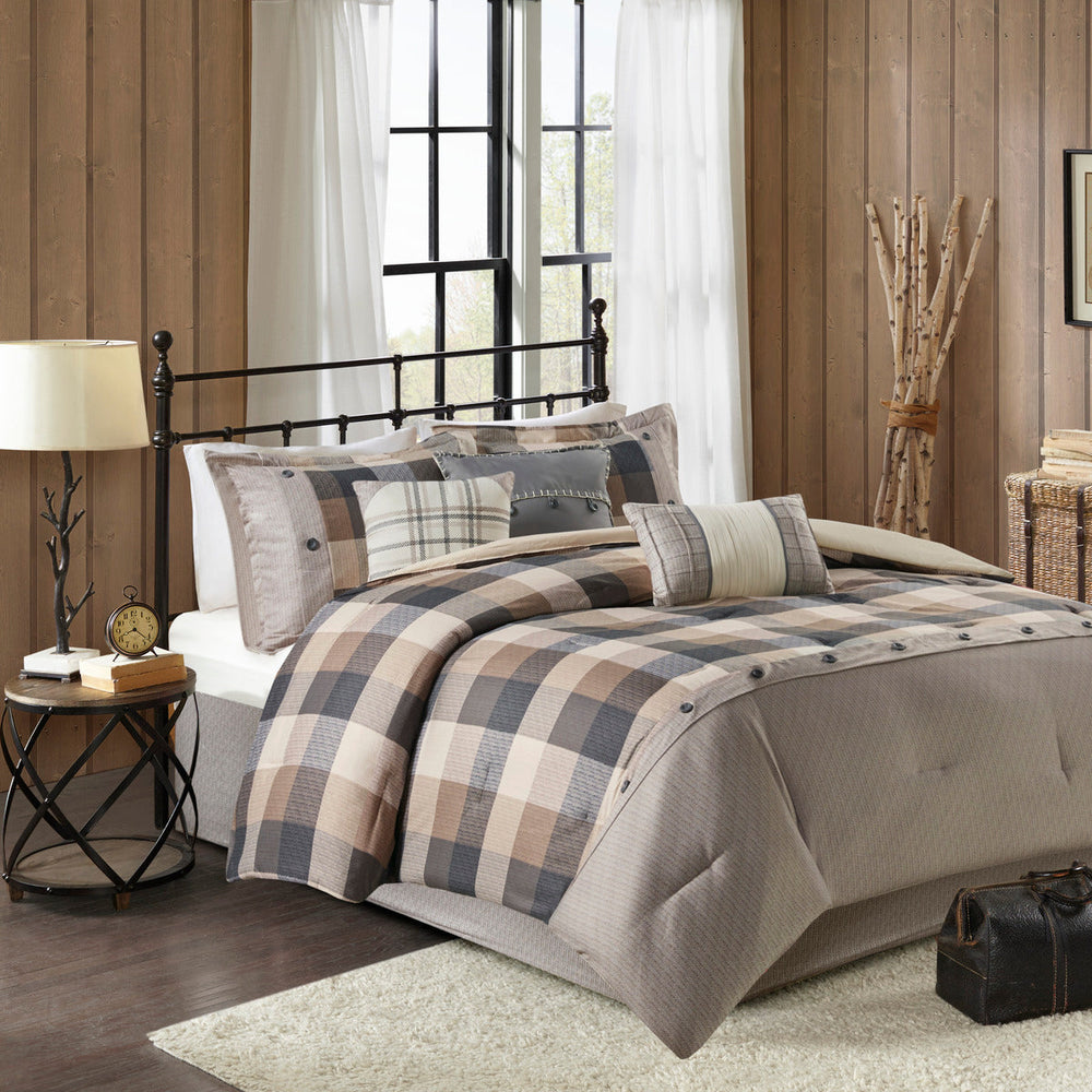 7 Piece Herringbone Comforter Set Neutral King Media 1