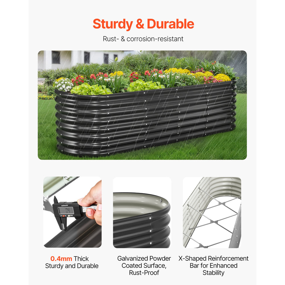 Metal Raised Garden Bed, 8 x 2 x 2 ft Oval Outdoor Galvanized Planter Garden Box, Open Bottom Design, Large Planter Raised Bed for Growing Vegetables, Flowers, Herbs, and Succulents, Dark Gray Media 9